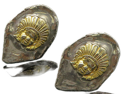 925 Silver  Vintage Shiny Two Tone Tribal Head Non Pierced Earrings  EG11682