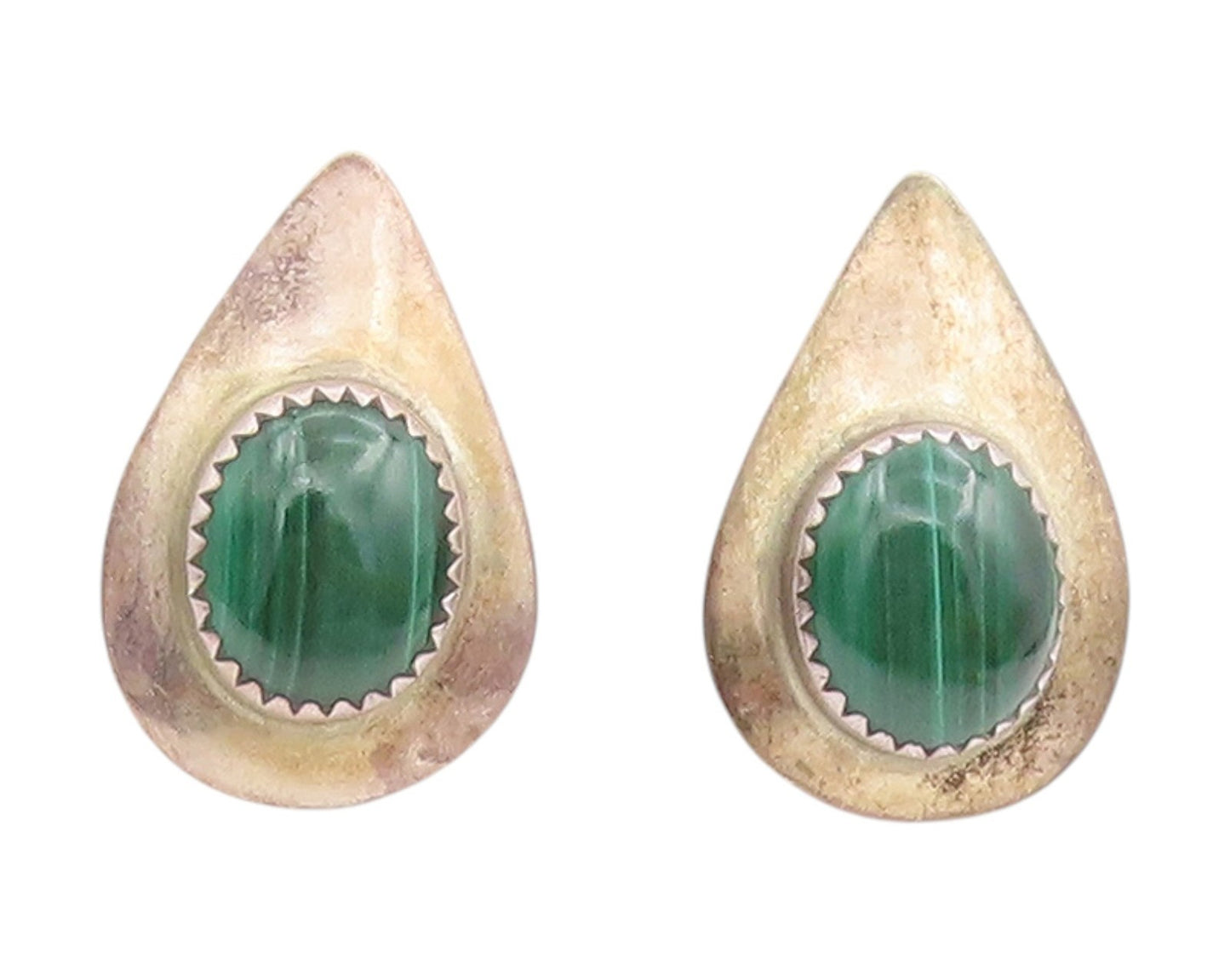 925 Sterling Silver Vintage Earrings MOQUINE NAVAJO Malachite Teardrops  EG13724