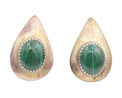 925 Sterling Silver Vintage Earrings MOQUINE NAVAJO Malachite Teardrops  EG13724