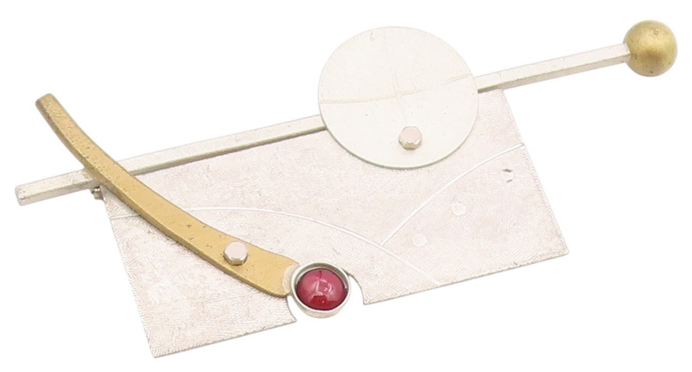 925 Sterling Silver Vintage Brooch Carnelian Modernist Geometric Pin  BP12095