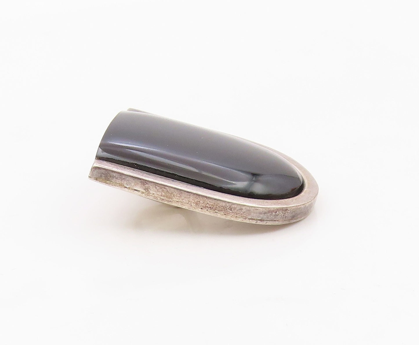 925 Sterling Silver  Vintage Black Onyx Modernish UShape Pendant  PT14014