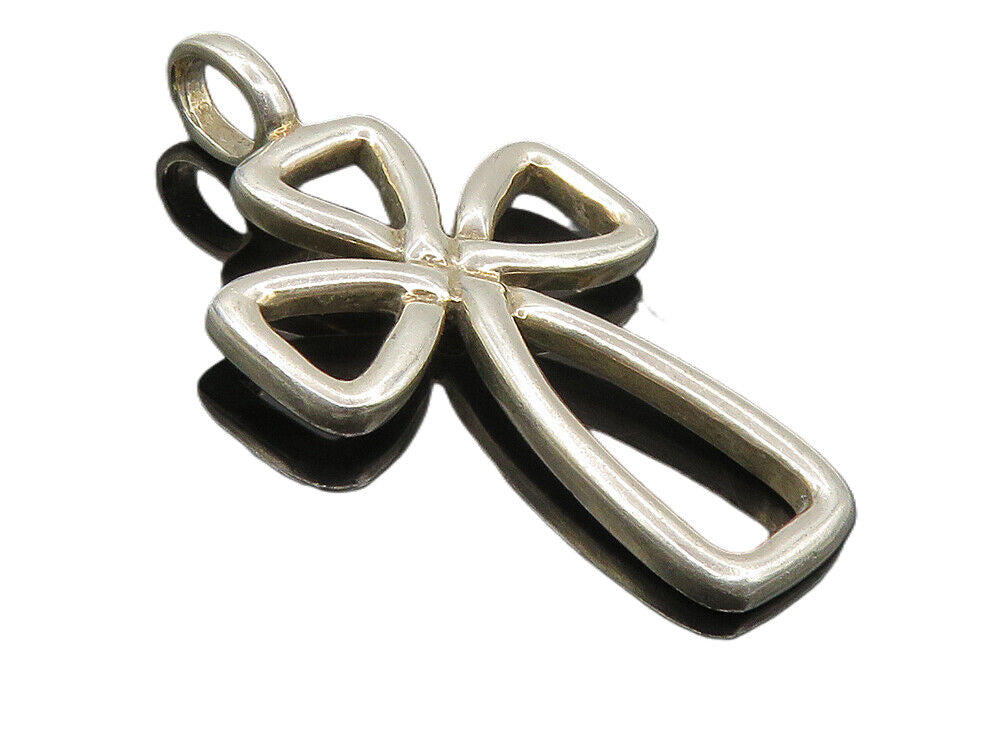 925 Sterling Silver  Vintage Shiny Open Religious Cross Drop Pendant  PT6571