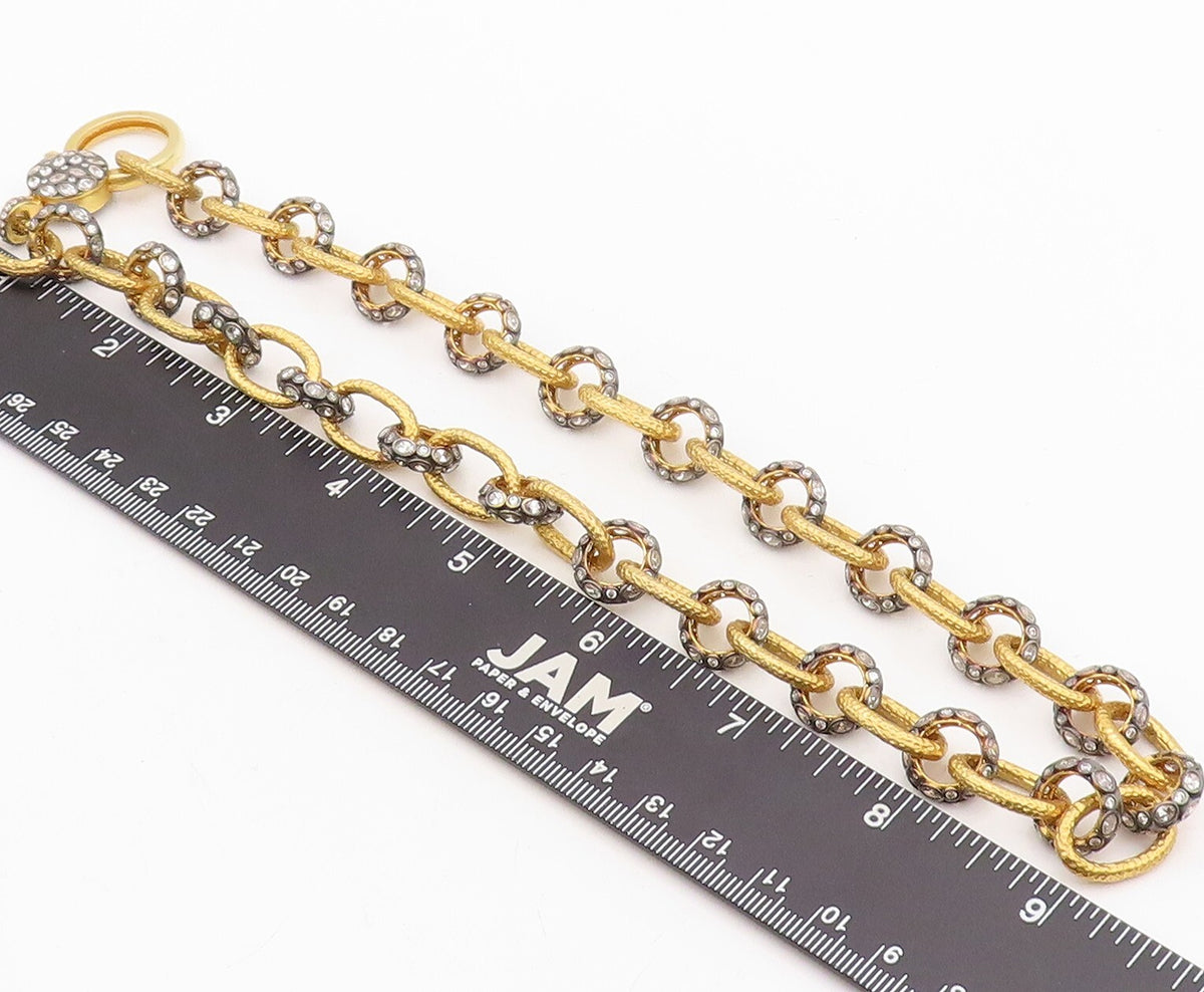 925 Sterling Silver Vintage Necklace Gold Plated Topaz Linked Rings  NE4326