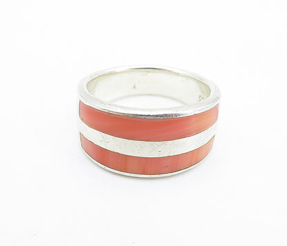 925 Sterling Silver Vintage Rhodochrosite Striped Band Ring Sz 7.5 RG6497