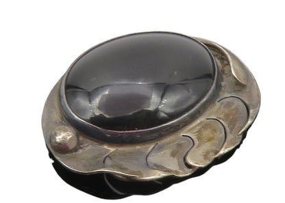 925 Sterling Silver  Vintage Cabochon Cut Black Onyx Dark Tone Pendant  PT9480