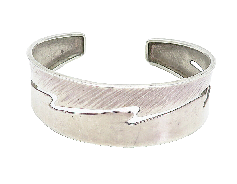 925 Sterling Silver  Vintage Lightening Bolt Cutout Shiny Cuff Bracelet BT1578