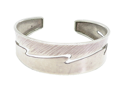 925 Sterling Silver  Vintage Lightening Bolt Cutout Shiny Cuff Bracelet BT1578