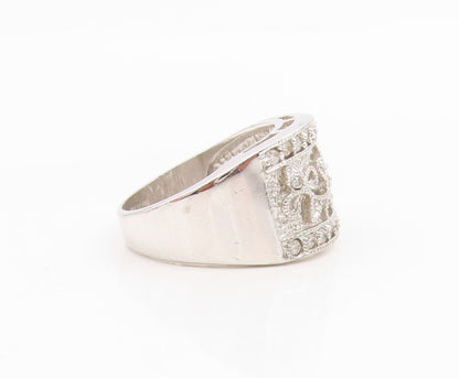 925 Sterling Silver Vintage Ring Elegant CZ Openwork Floral Band Sz 7.5 RG34925