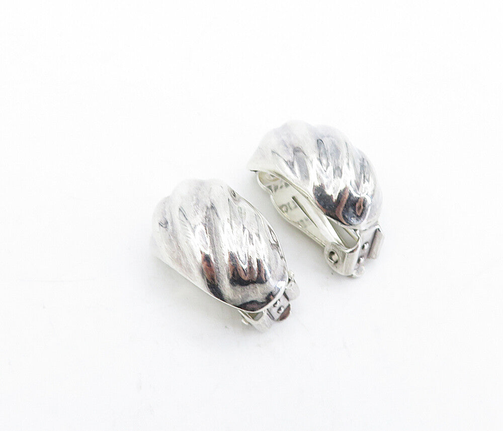 MEXICO 925 Sterling Silver  Vintage Fluted Dome Non Pierce Earrings  EG2621