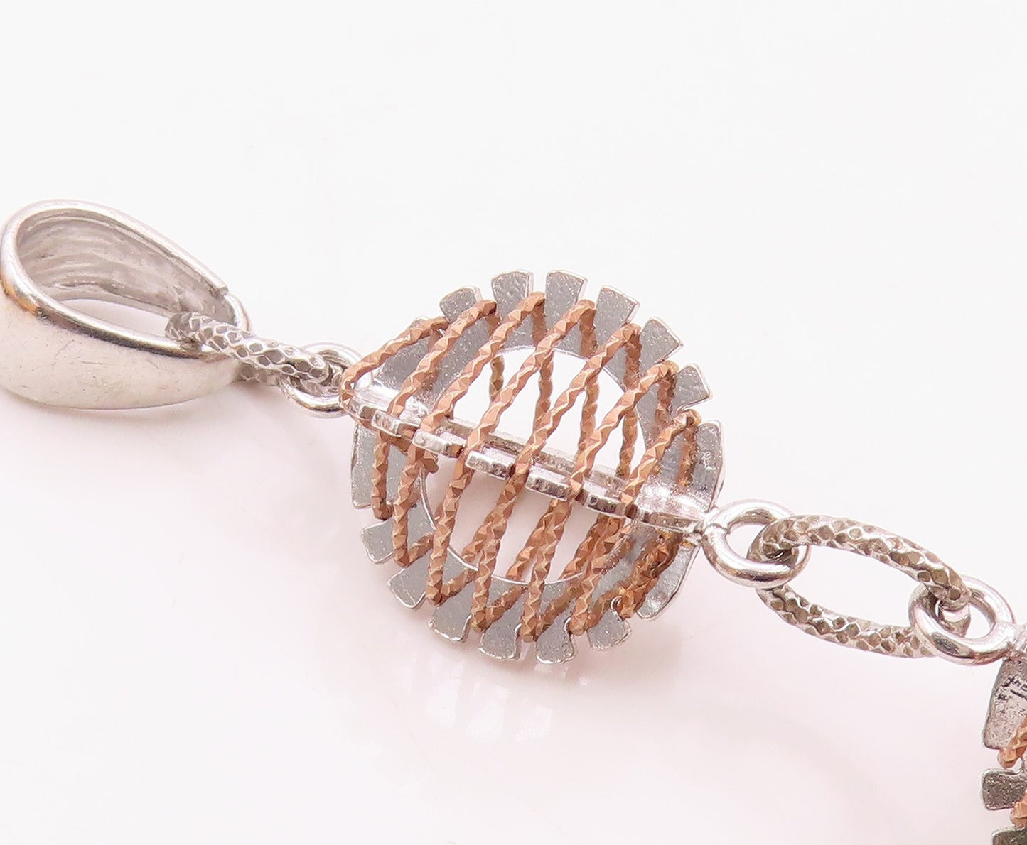 925 Sterling Silver  Shiny Two Tone Graduated Cage Drop Pendant  PT14516
