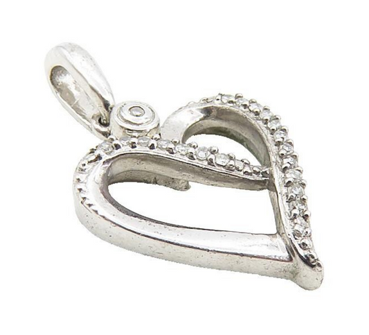 925 Sterling Silver  Shiny White Topaz Petite Open Love Heart Pendant  PT6481