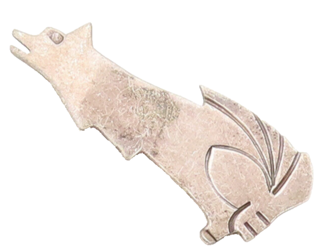 925 Sterling Silver Vintage Brooch Pin Southwestern Howling Etched Wolf BP10549