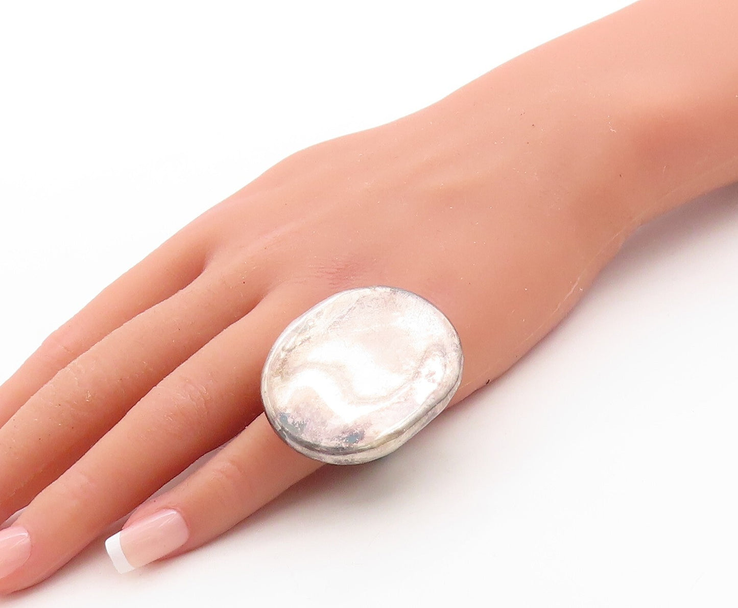 925 Sterling Silver Vintage Ring Minimalist Large Puffed Oval  Sz 5  RG31445