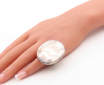 925 Sterling Silver Vintage Ring Minimalist Large Puffed Oval  Sz 5  RG31445