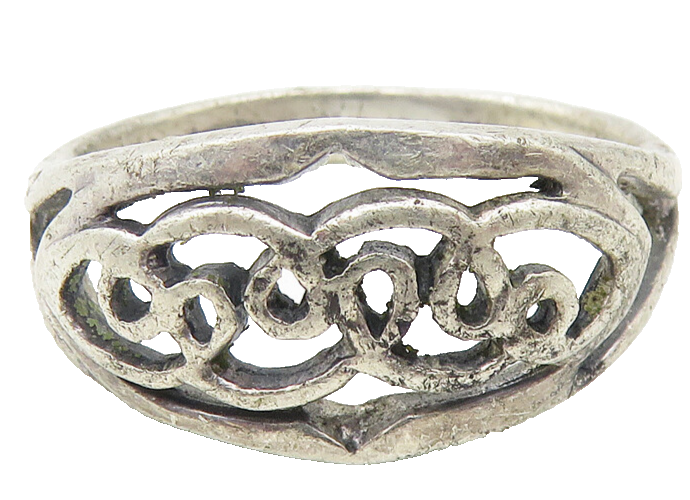 925 Sterling Silver  Vintage Open Swirl Design Tapered Band Ring Sz 8  RG11112