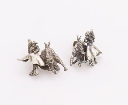 925 Sterling Silver Vintage Earrings Solid 3D Carved Matador  EG13215