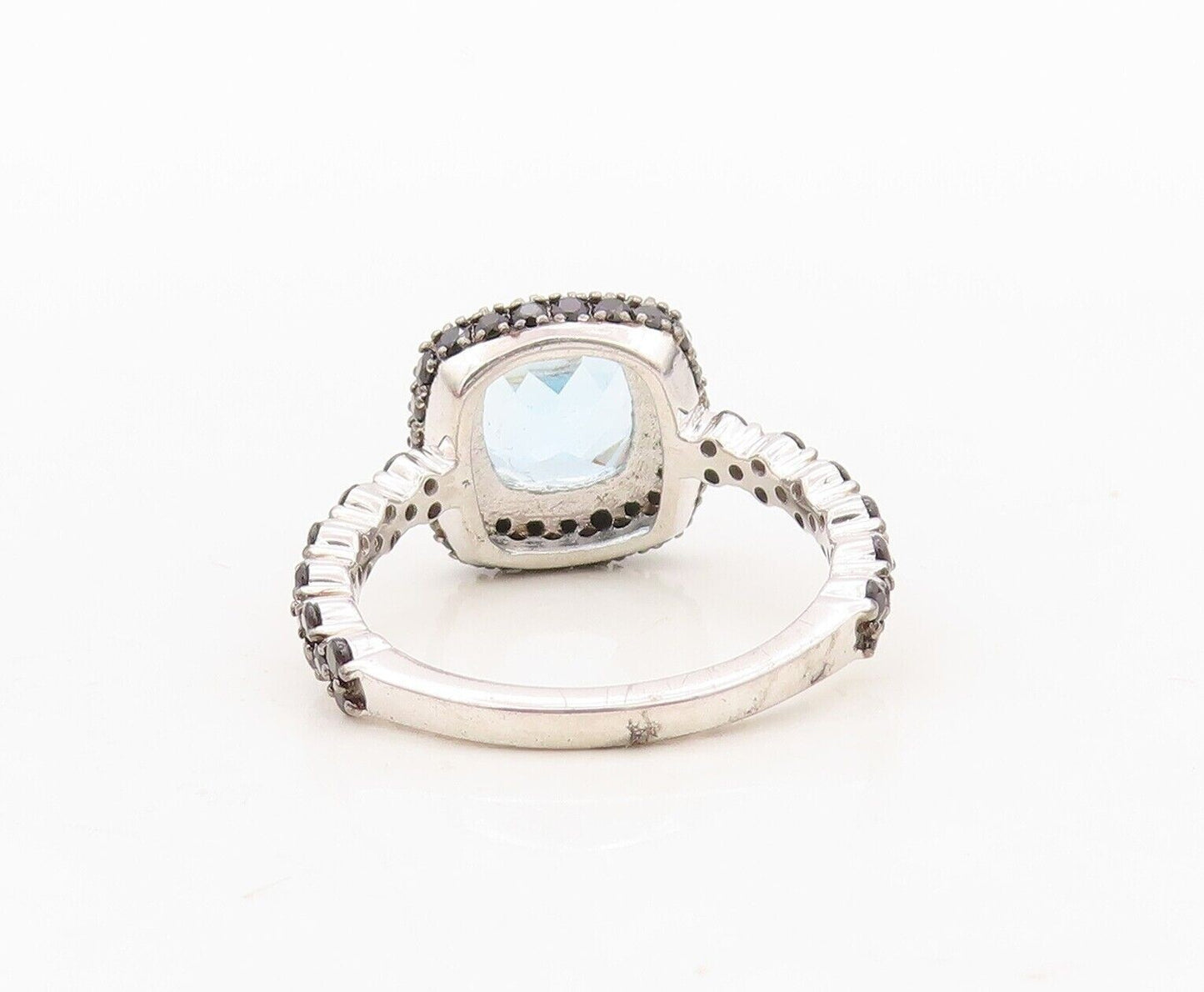 925 Sterling Silver Vintage Ring Square Blue Topaz & Spinel Inlay  Sz 7 RG30354