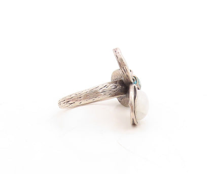 925 Sterling Silver Vintage Ring OR PAZ ISRAEL Moonstone Abalone Sz 7.5  RG31517
