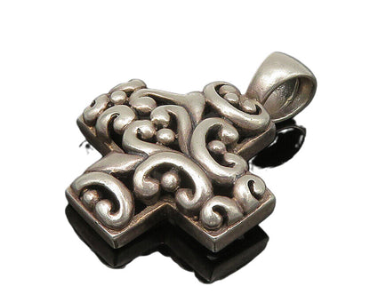 925 Sterling Silver  Vintage Shiny Love Heart Swirl Cross Pendant  PT18041