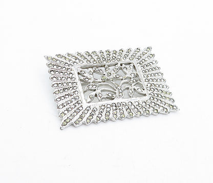925 Sterling Silver  Vintage Sparkling Bordered Floral Brooch Pin  BP1421