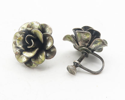 925 Sterling Silver  Vintage Dark Tone Flower Non Pierce Earrings  EG6147