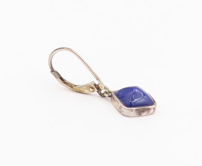 925 Sterling Silver Vintage Earrings Lapis Lazuli Geometric Leverback  EG14453