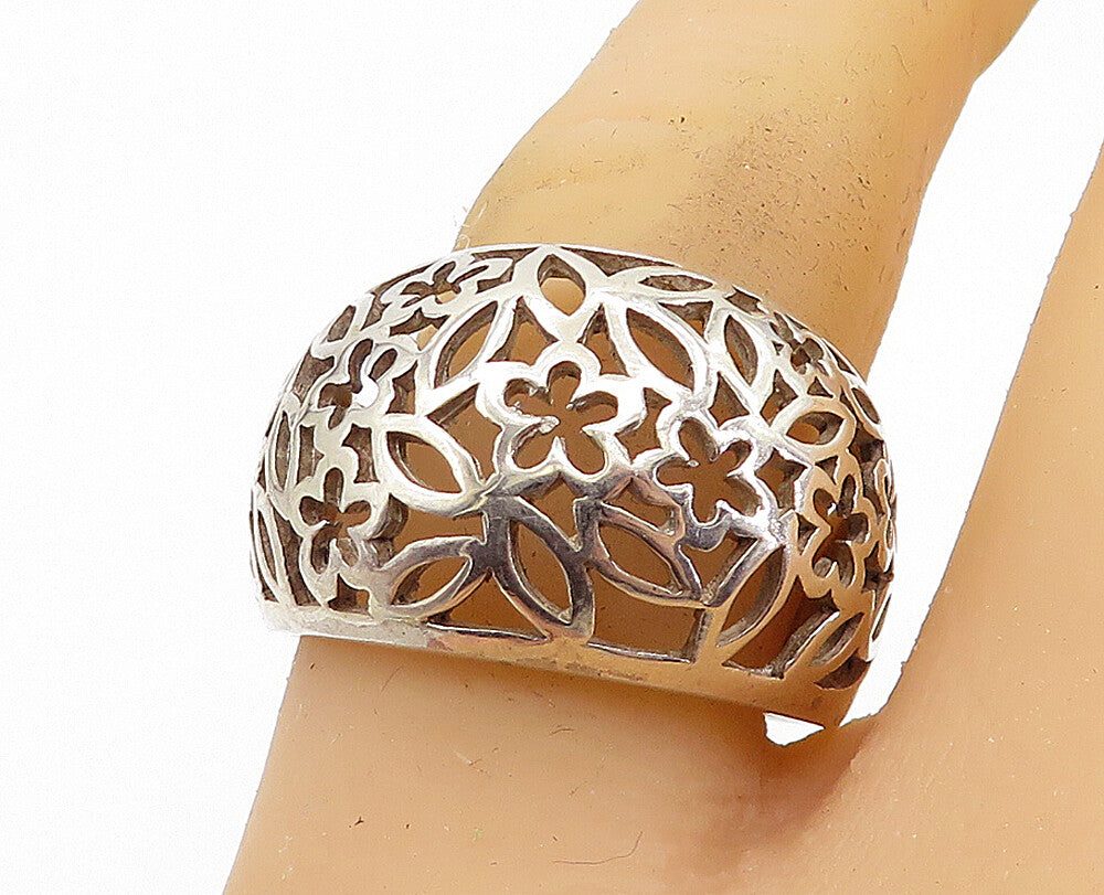 925 Sterling Silver  Shiny Floral Vine Cutout Design Band Ring Sz 9  RG7877