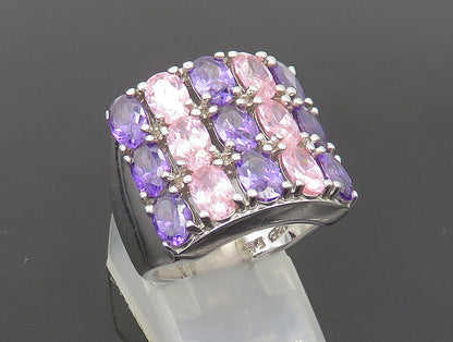 925 Sterling Silver  Vintage Pink Topaz & Amethyst Cocktail Ring Sz 7  RG24070
