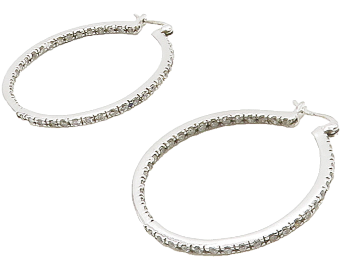 925 Sterling Silver  Shiny Topaz Round Hoop Earrings  EG8381