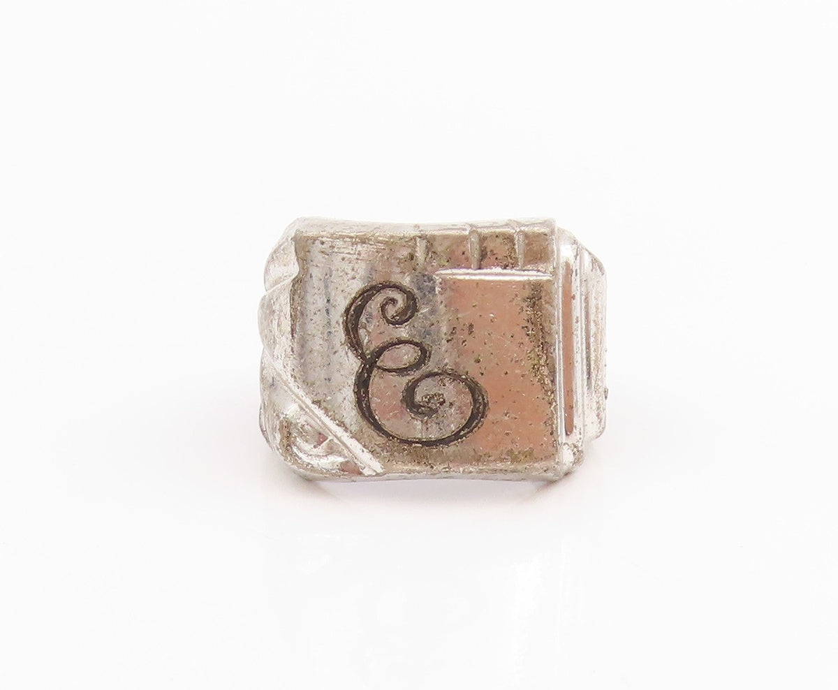 925 Sterling Silver Vintage Ring ESPO Calligraphed Letter E Band Sz 7 RG33766