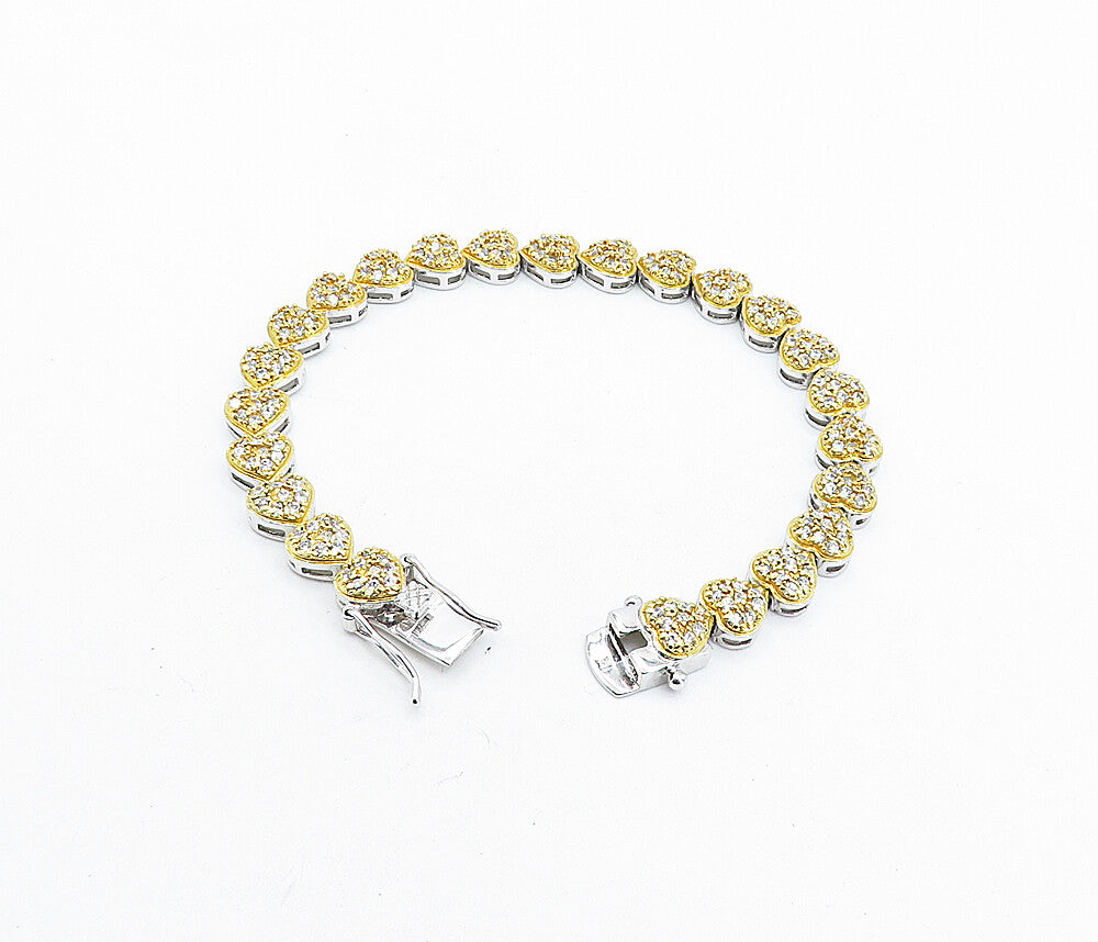 925 Sterling Silver  Topaz Two Tone Love Heart Link Chain Bracelet  BT2616