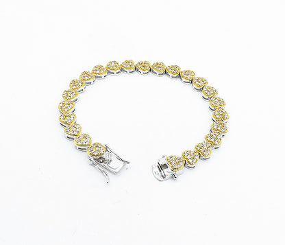 925 Sterling Silver  Topaz Two Tone Love Heart Link Chain Bracelet  BT2616