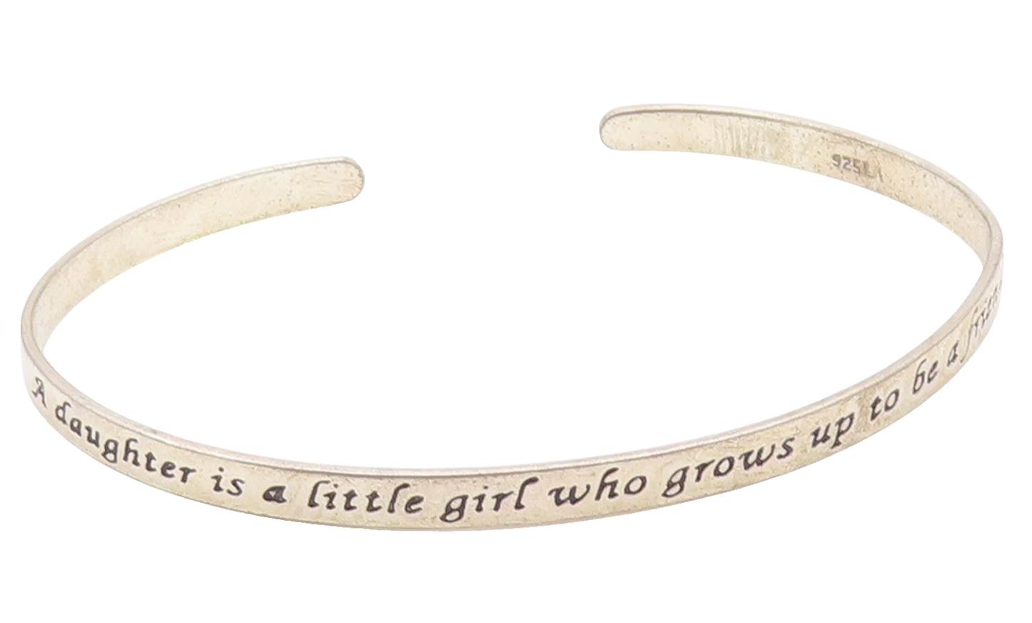 925 Sterling Silver  Vintage Shiny Daughter Friend Quote Cuff Bracelet  BT7114