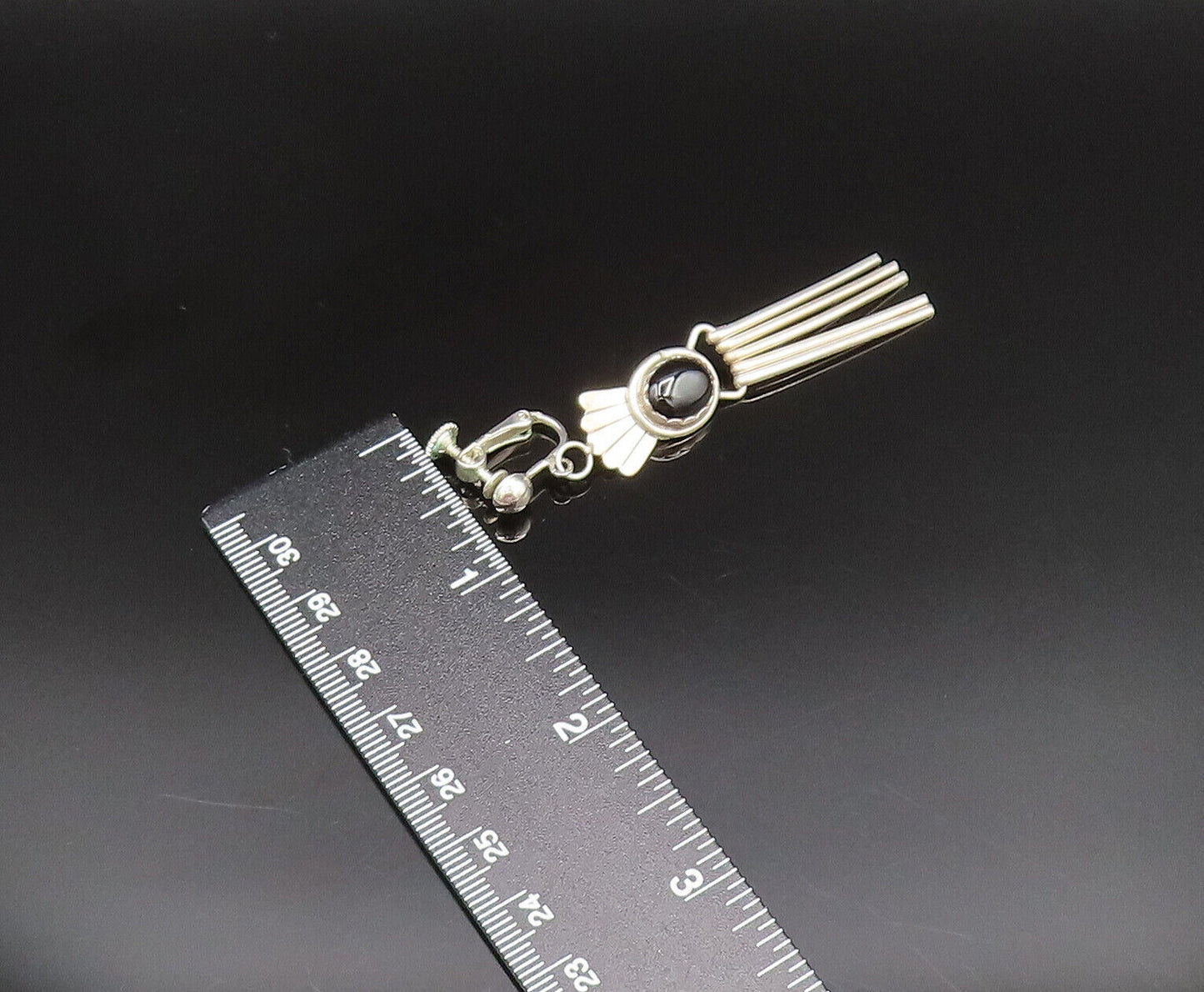 NAVAJO 925 Silver  Vintage Black Onyx Bar Dangle Screw Back Earrings  EG11950