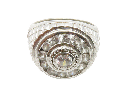 925 Sterling Silver  Vintage Cubic Zirconia Round Cocktail Ring Sz 10  RG13835