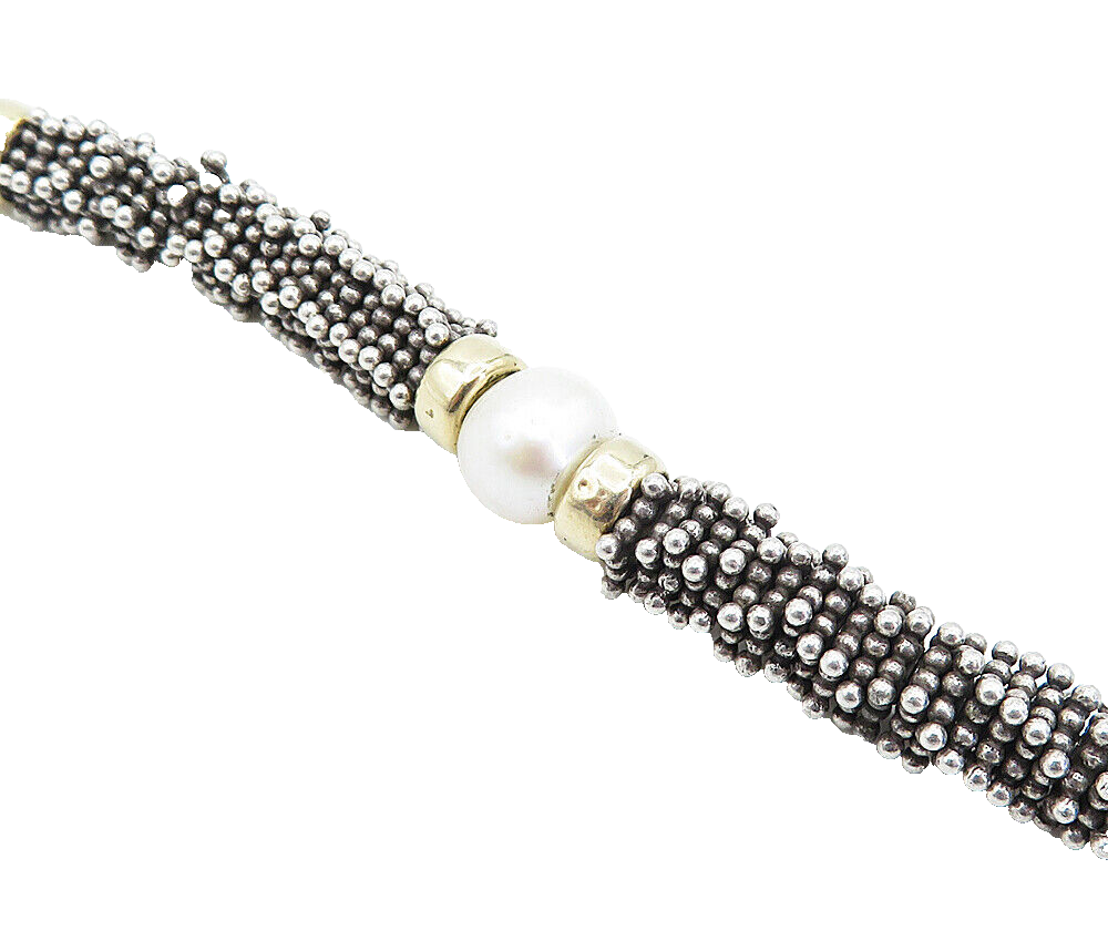 925 Sterling Silver & 14K GOLD Freshwater Pearls Beaded Chain Bracelet BT2624
