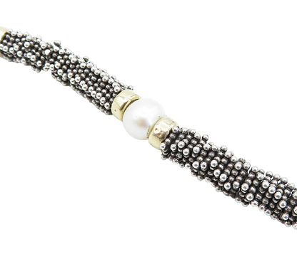 925 Sterling Silver & 14K GOLD Freshwater Pearls Beaded Chain Bracelet BT2624
