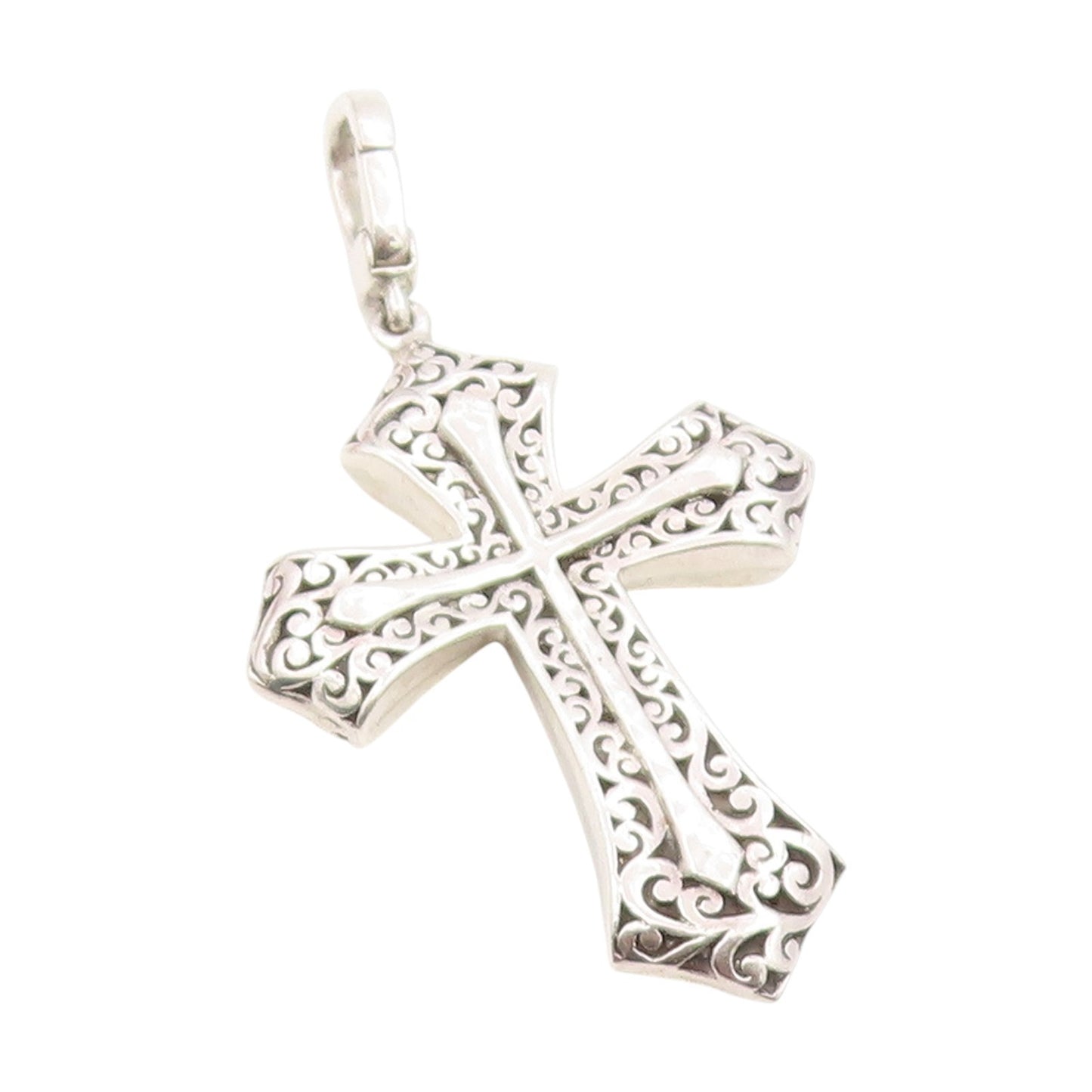 925 Sterling Silver Vintage Pendant Swirly Openwork Religious Cross  PT25427