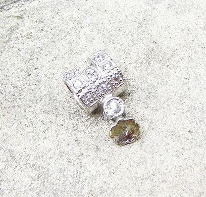 925 Silver  White Cubic Zirconia Dangling Floral Bell Slider Pendant  PT1526
