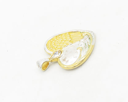 BGE 925 Silver  Vintage Cubic Zirconia 2 Tone Angel Wing Heart Pendant PT15047