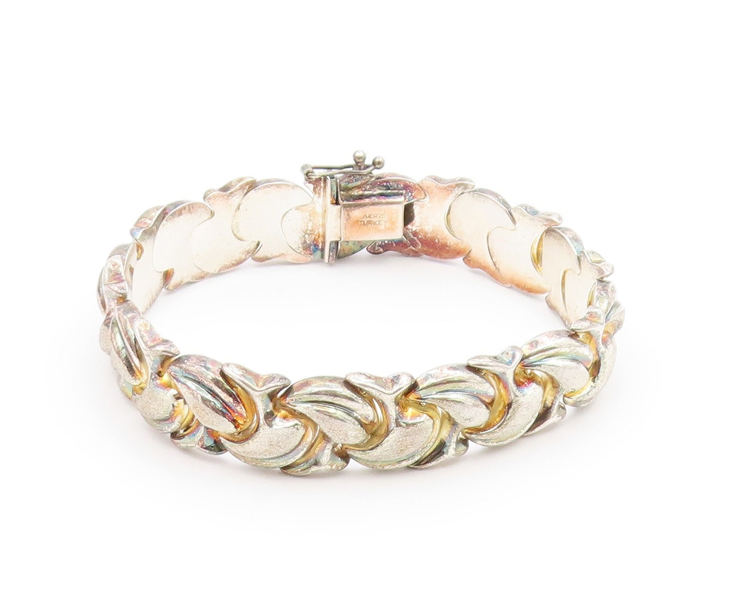 925 Silver  Vintage Brushed & Polished Swirl Abstract Link Bracelet  BT9497