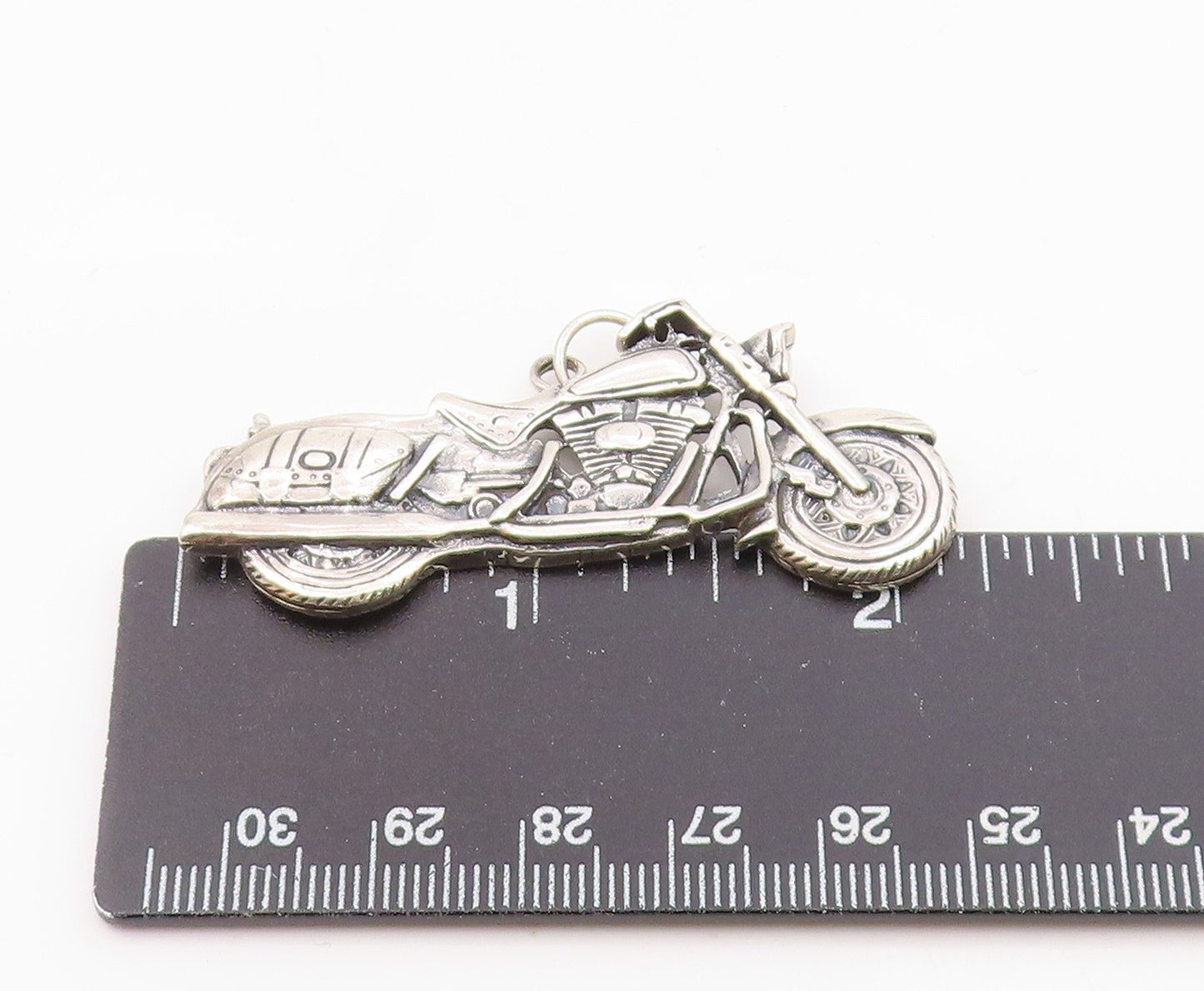 925 Sterling Silver  Vintage Shiny Motorcycle Motif Drop Pendant  PT18332