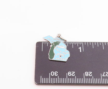 925 Sterling Silver Vintage Enamel Michigan State Map Pendant  PT16398