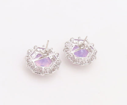 925 Sterling Silver Vintage Earrings Purple & White CZ Floral Inlay  EG13247