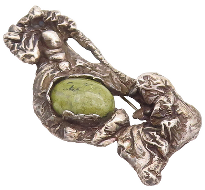 925 Sterling Silver Vintage Brooch Pin Brutalist Cabochon Oval Turquoise BP10782