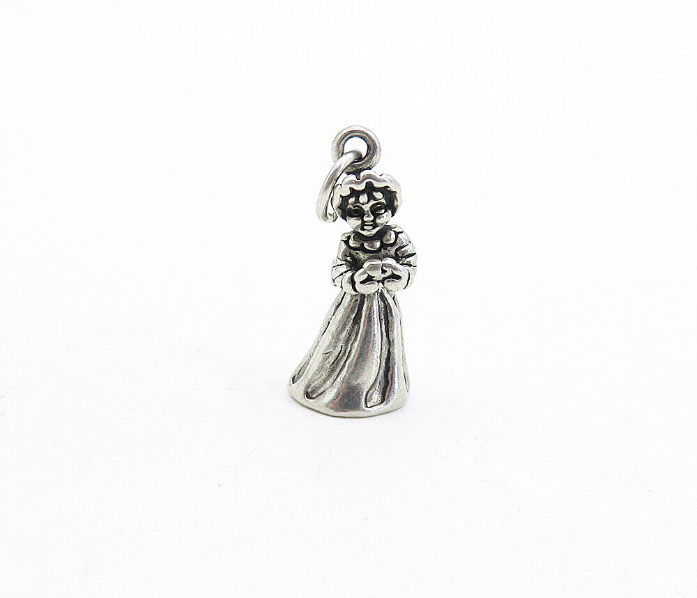 925 Sterling Silver  Vintage Petite Woman In Dress Motif Drop Pendant  PT3334