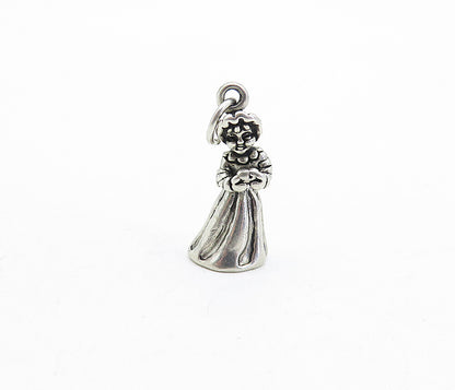 925 Sterling Silver  Vintage Petite Woman In Dress Motif Drop Pendant  PT3334