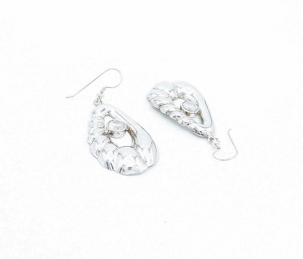 925 Sterling Silver  Sparkling Cubic Zirconia Fluted Dangle Earrings  EG2561
