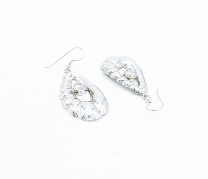 925 Sterling Silver  Sparkling Cubic Zirconia Fluted Dangle Earrings  EG2561
