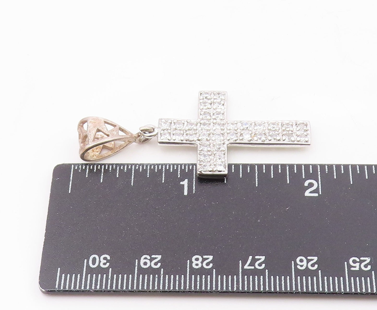 925 Sterling Silver  Vintage Cubic Zirconia Religious Cross Pendant  PT17462